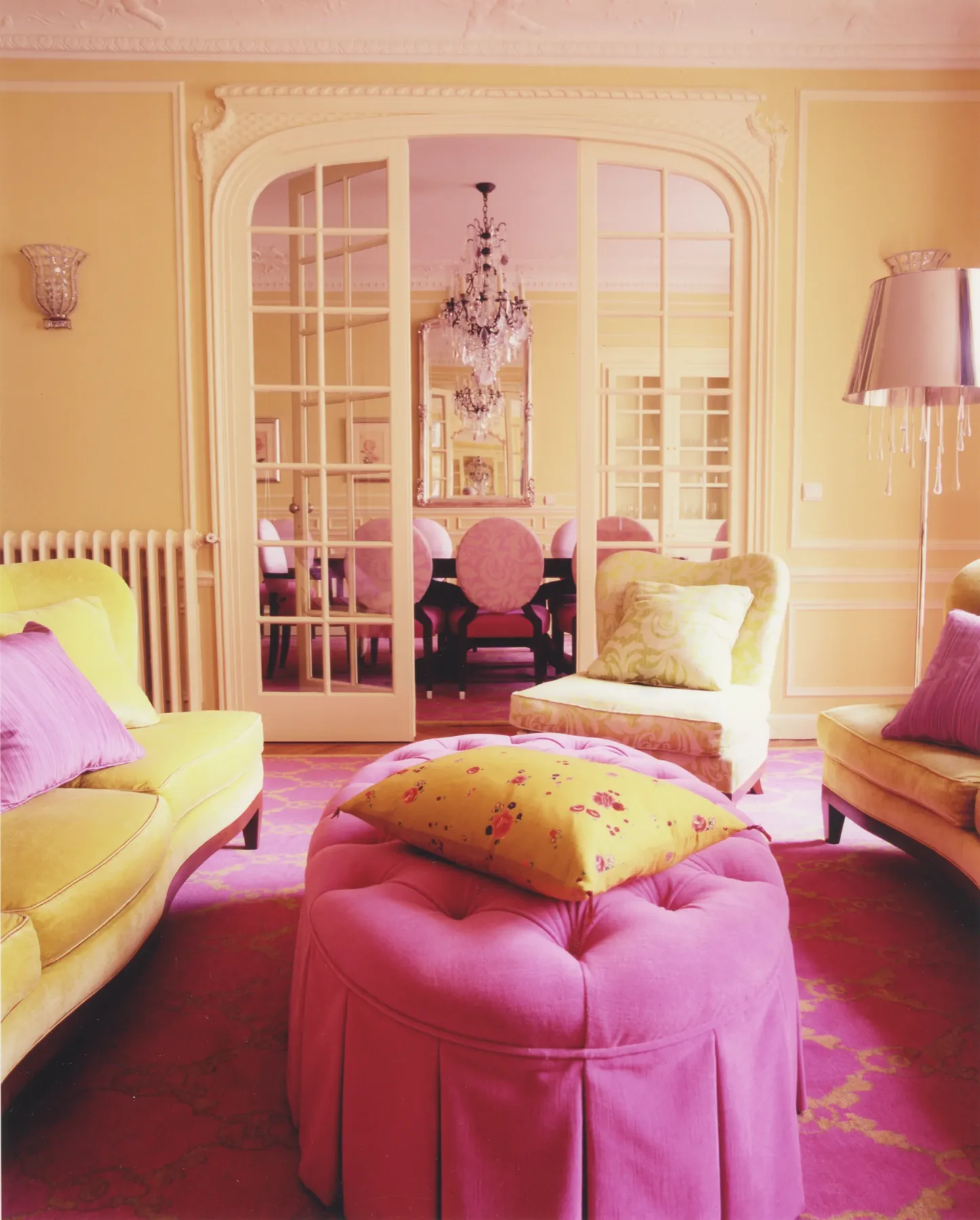 Layered living space with botanical palette and curated vintage objects, Paris